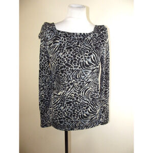 Rafaella Womens Cowl Neck Light SWEATER - Size Medium - Animal Print Black